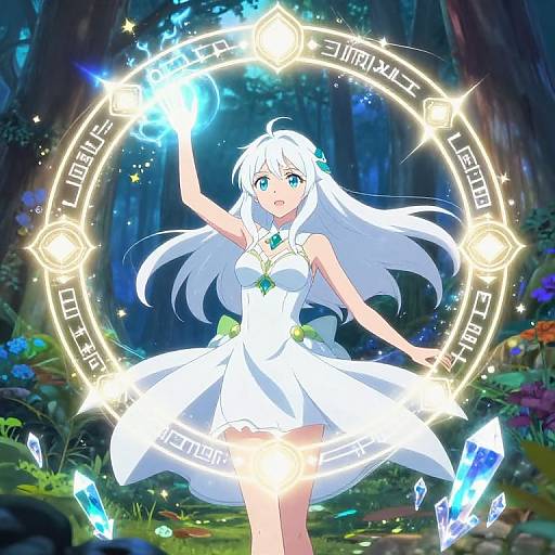 White-Haired Anime Mage Casting Spell
