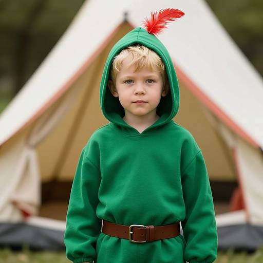 Young Boy in Green Hooded Outfit
