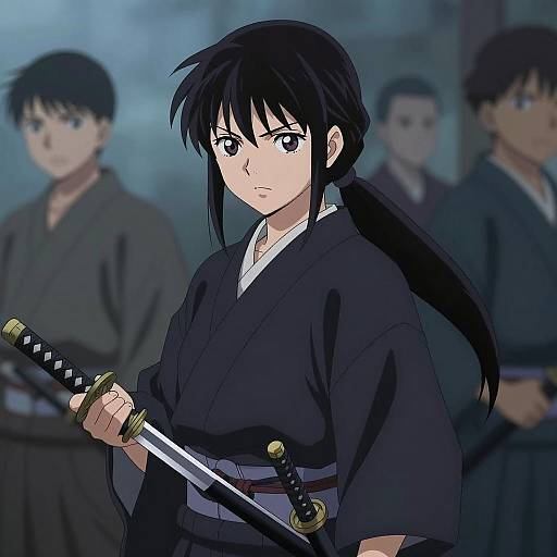 Mystical Anime Warrior in Blue Mist