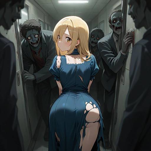 Terrified Girl Fleeing Zombie Horde