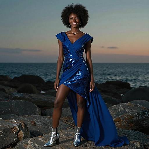 Neo-Noir Elegance on Rocky Shoreline