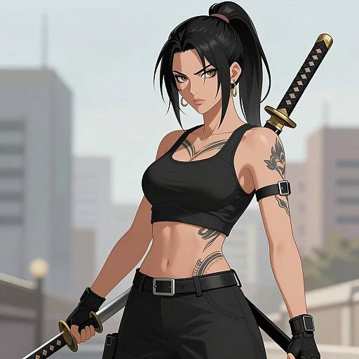 Tattooed Warrior in Urban Setting