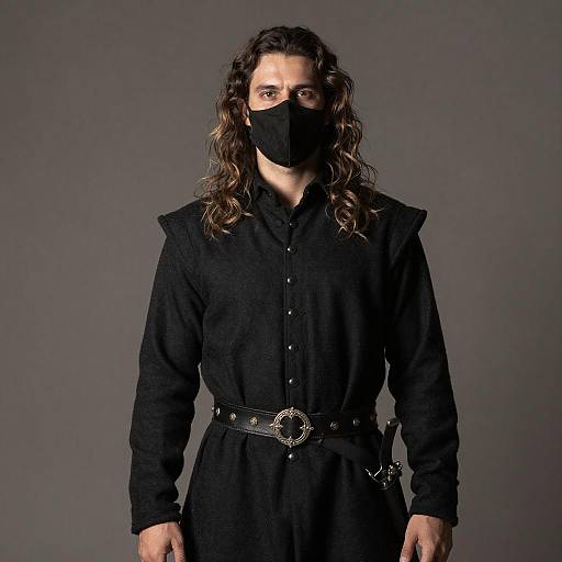 Elegant Medieval Man in Black Outfit