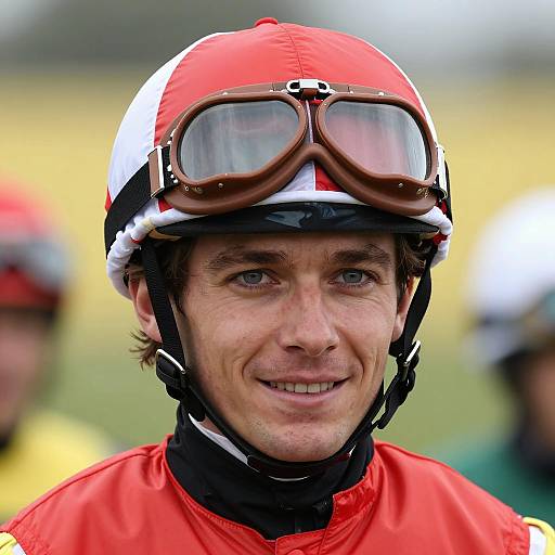 Vibrant Jockey Portrait with Blue Eyes