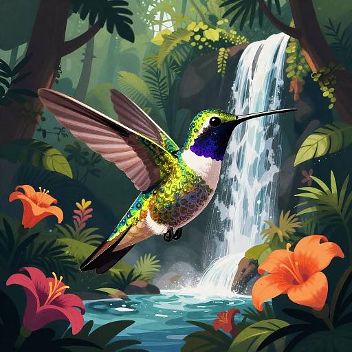 Vibrant Hummingbird in Tropical Rainforest