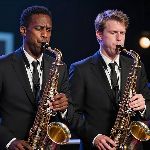 Nighttime Jazz: Two Men with Saxophones
