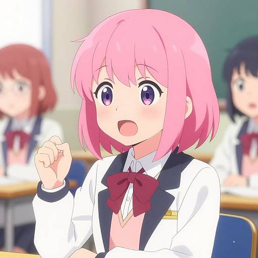 Pink Bob Hair High School Anime