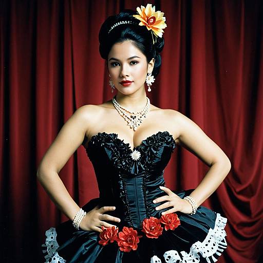 Elegant Cancan Dancer in Black Costume