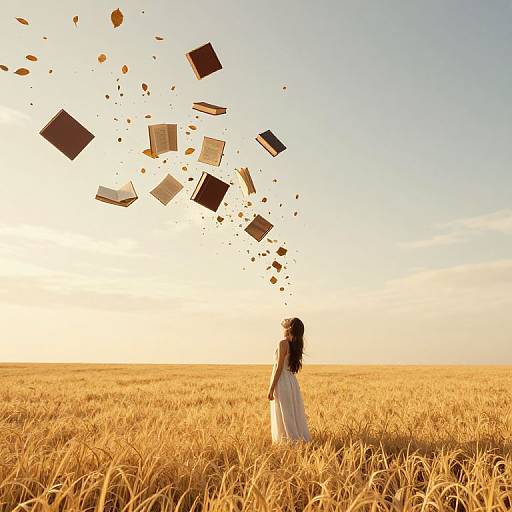 Ethereal Books Dancing Above Field