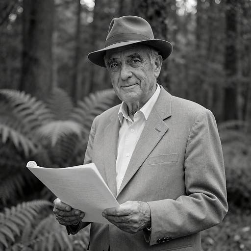 Elderly Man in Suit and Fedora in Forest