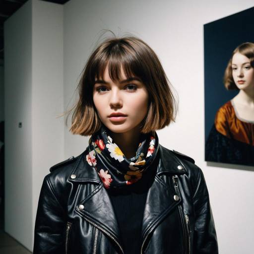Young woman with French bob hairstyle in leather jacket