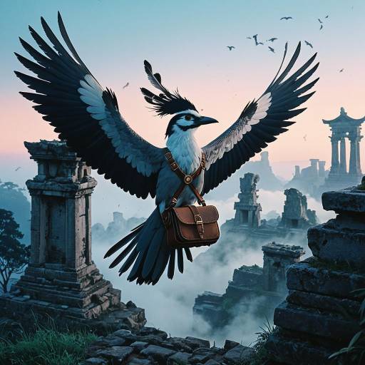 Messenger Bird Flying Over Ancient Ruins Messenger Bird Flying Over Ancient Ruins