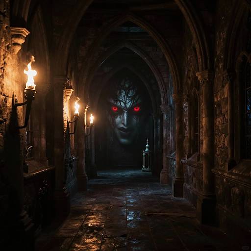 Haunted Castle with Piercing Red Eyes