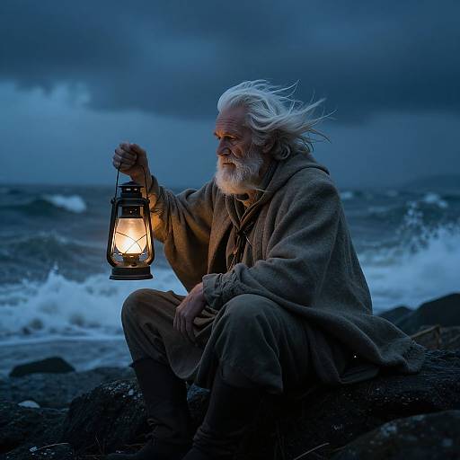 Mysterious Old Man by Stormy Shoreline