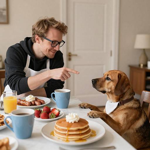 Morning Joy: Man and Dog Breakfast Scene