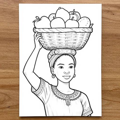 African Village Girl Lineart