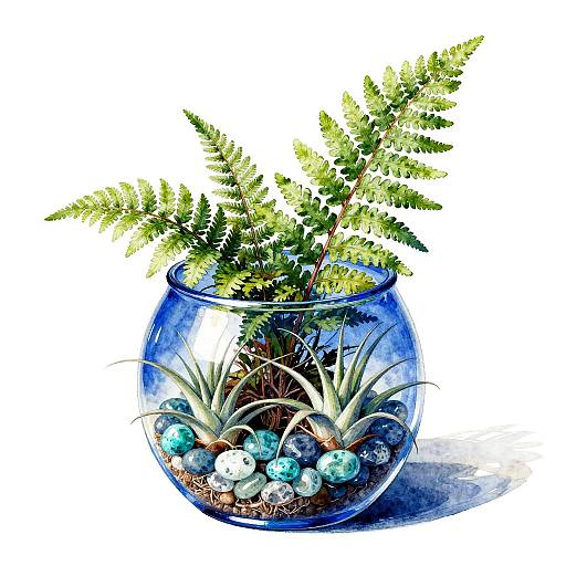 Contemporary Cobalt Glass Terrarium Art