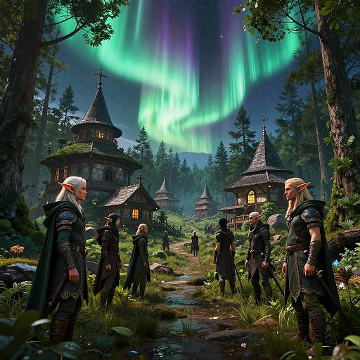 Cyberpunk Elves in Neon Boreal Forest