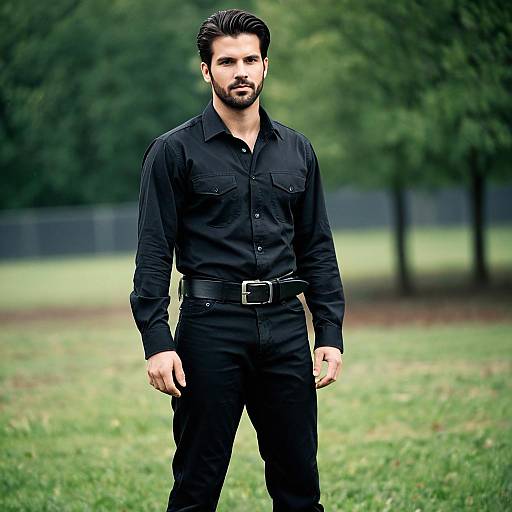 Man in Black Outfit Outdoors