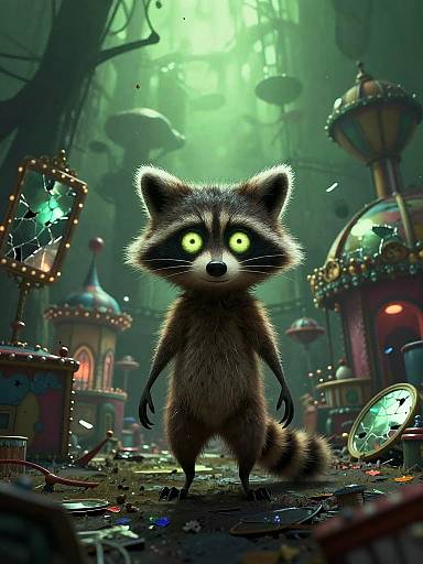 Spooky Raccoon in Ruined Carnival