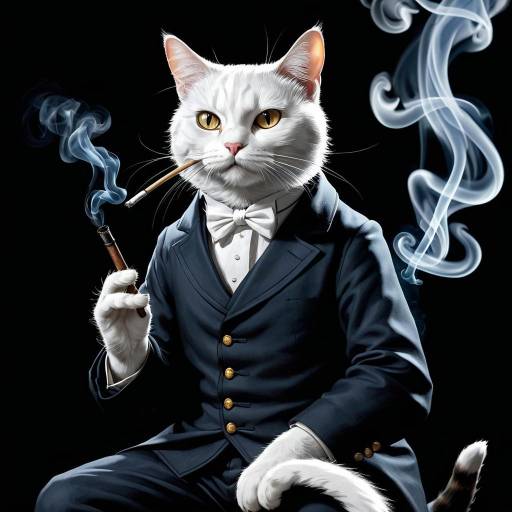 Ghostly Cat Smoking in Black Background