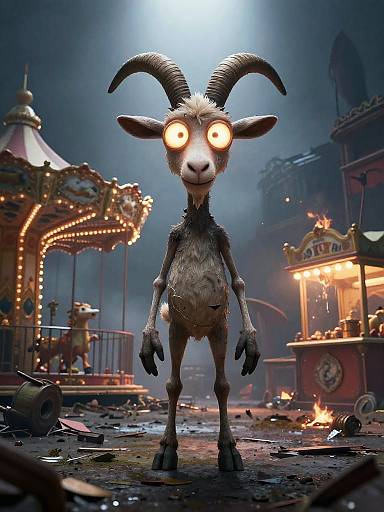 Spooky Goat in Ruined Carnival