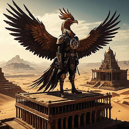 Majestic Anthropomorphic Bronze Phoenix in Steampunk Gear