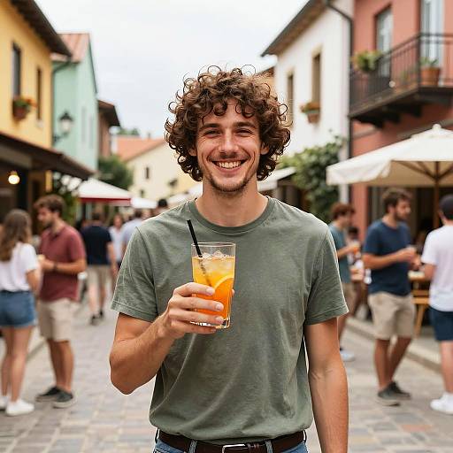 Cheerful Man in Vibrant Street Scene