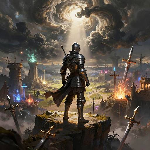 Heroic Knight Overlooking Magical Battlefield