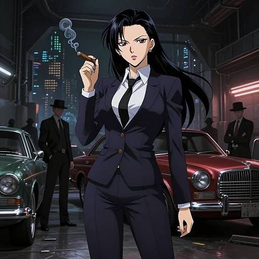 Anime Mafia Boss in Cyberpunk Lair