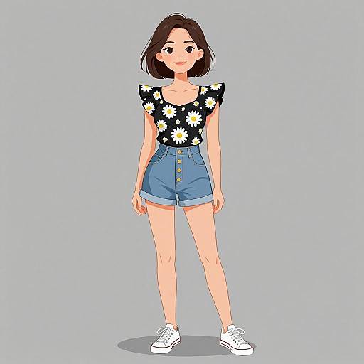 Smiling Woman in Retro Casual Outfit