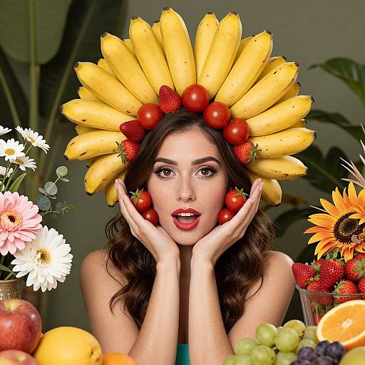Woman with Vibrant Fruit Headdress