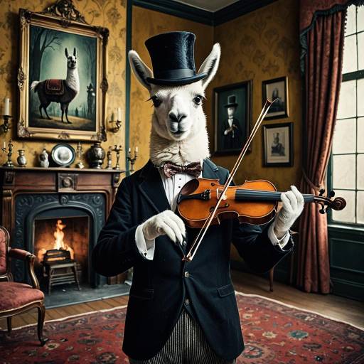 Whimsical Llama in Victorian Parlor