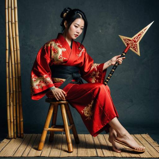 Crimson Kimono Ninja with Dragon Tattoos