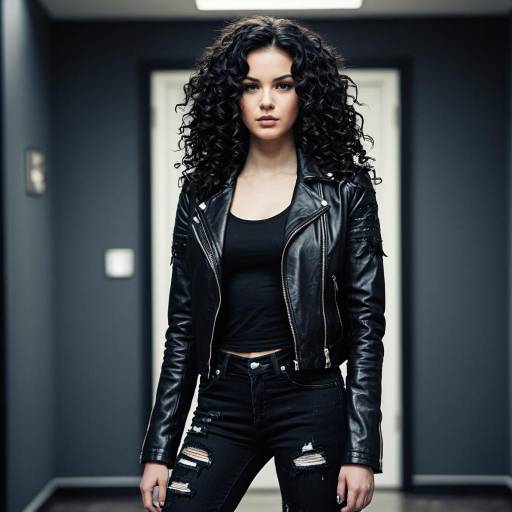 Woman in Black Leather Jacket and Shredded Jeans