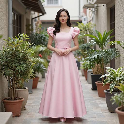 Woman in Pink Costume Alley Scene