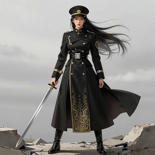 Fierce Asian Warrior in Urban Environment