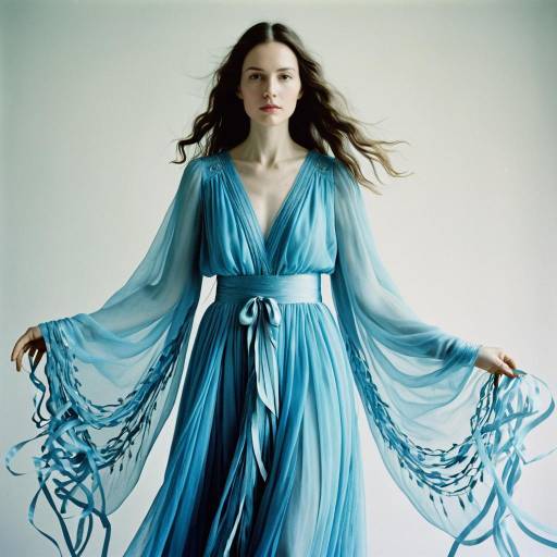 Ethereal Woman in Flowing Blue Dress