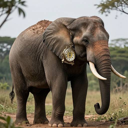 Majestic Elephant with Vintage Clock Torso