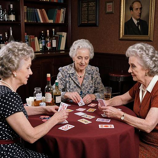 Elegant Elderly Women Playing Cards