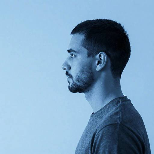 Solo Monochrome Blue Side Portrait Bearded