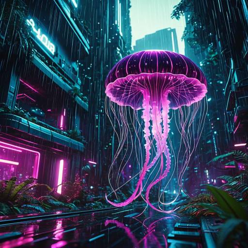Cyberpunk Luminous Jellyfish in Neon City