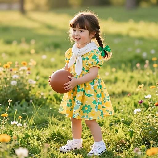 Joyful Girl in Blooming Meadow