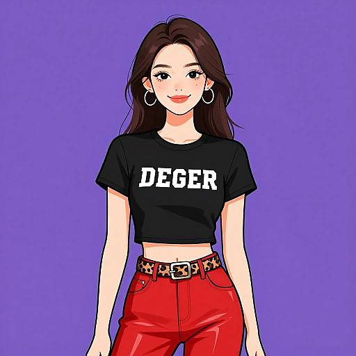 Digital anime-style drawing of a smiling woman with long brown hair, wearing a black 