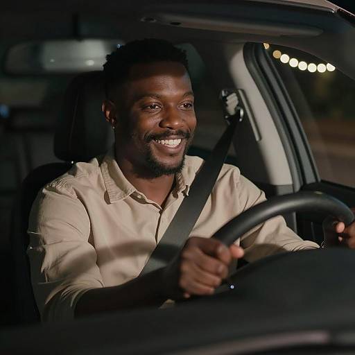 Smiling Man in Car at Night