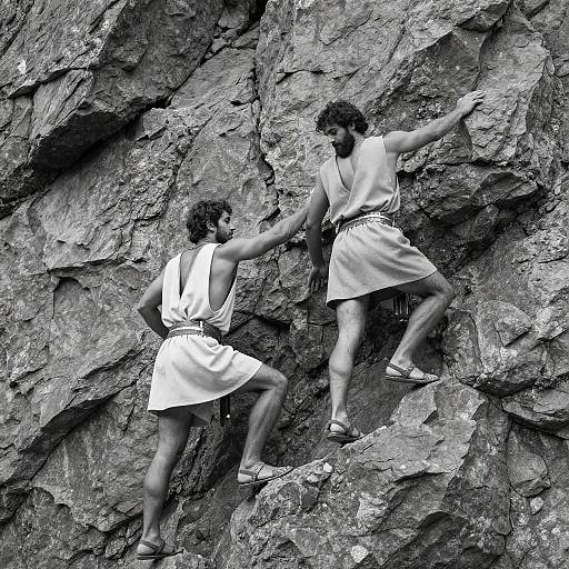 Ancient Greek Style Men Rock Climbing