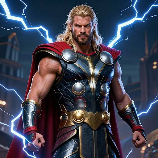 Muscular Armored Thor with Lightning