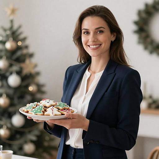 Smiling Woman with Christmas Cookies Image
