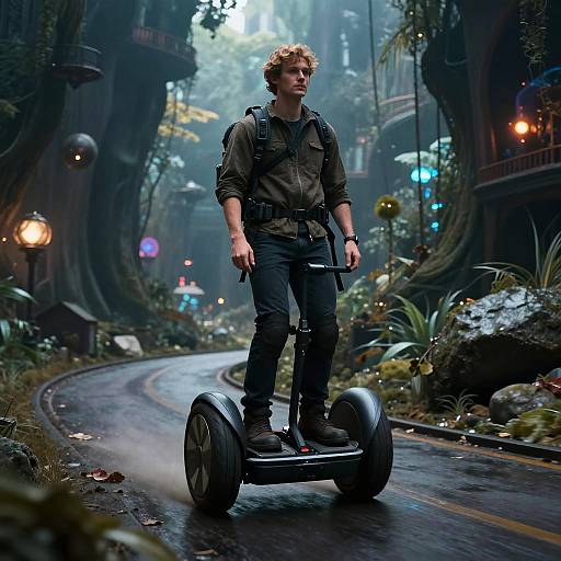 Futuristic Traveler in Otherworldly Landscape