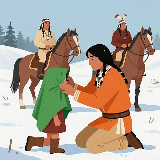 Winter Native American Scene Illustration